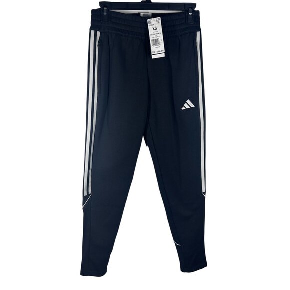 Adidas‎ Joggers Sweatpants Girls XS White Stripes Elastic Waist Pockets NEW - Picture 1 of 9